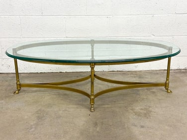 La Barge Hollywood Regency Brass and Glass Hoof Foot Coffee Table