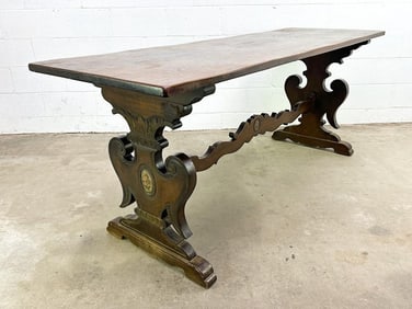 Antique Italian Trestle Table w/ Hand Painted Emblems