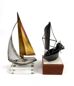 Lot of 2 Midcentury Sailboat Metal Sculptures