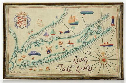 Vintage 1930s Framed Needlepoint, Long Isle Land