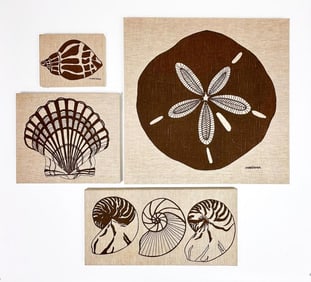 Set of 4 1970s Marushka Nautical Shell Prints on Linen