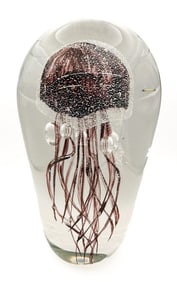 6.75 Inch Glass Jellyfish Art Glass Sculpture Paperweight