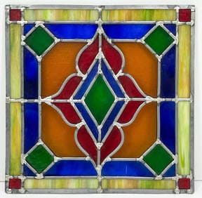 Vintage Leaded Stained Glass Window Panel