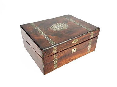 Victorian Rosewood Writing Slope with Mother of Pearl and Brass Inlay