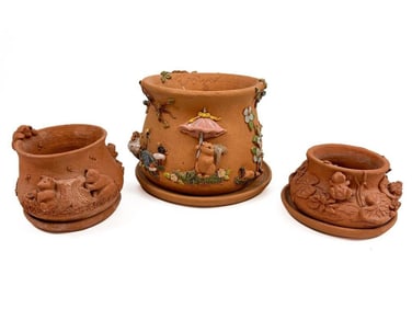 Lot of 3 Vintage June Sears Terracotta Pots
