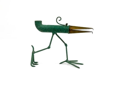 Gino Bushini (20th Century) Metal Bird Candle Holder Sculpture