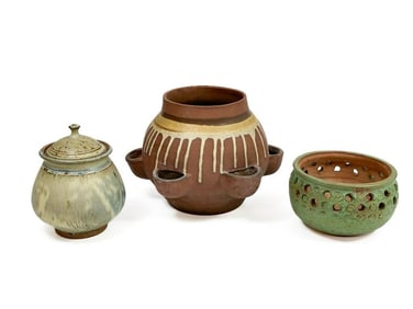 Lot of 3 Midcentury Studio Pottery Ceramic Pot and Planters