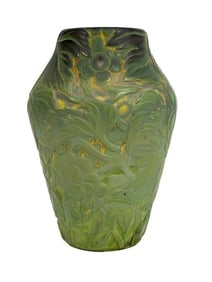 Favrile Carved Cameo Art Glass Vase w/ Grapes