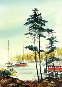 Ruby Taff Agnew (1899-1984) Watercolor on Paper, Harbor w/ Sailboats