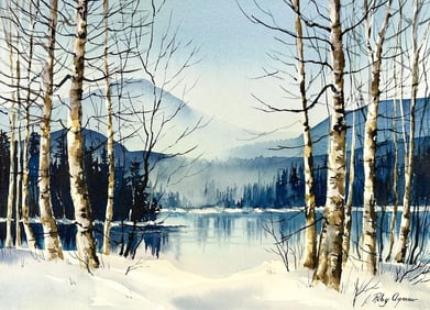 Ruby Taff Agnew (1899-1984) Watercolor on Paper, Winter Mountain Lake