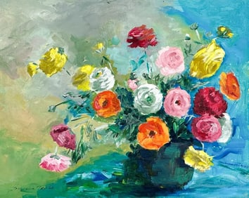 Jacqueline Taylor (20th Century) Oil on Canvas, Floral Still Life