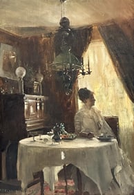 Paul Delance (1848-1924) Oil on Canvas, Woman and Interior