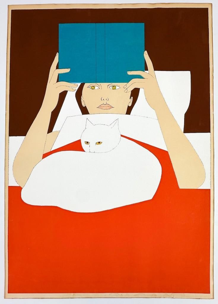 Will Barnet (1911-1912) Screen Print, Woman Reading, 1970: Condition: Some yellowing. Some staining along bottom. Some minor tears along edges that are less than .75 in. Some minor surface wear. Dimensions: Poster is approx. 37 in H x 26 in W. Weighs 1 lb.