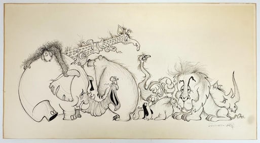 Signed Pendleton Original Ink Animator Drawing on Board Depicting Animals