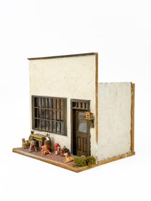 Folk Art Miniature Doll House w/ Dogs Diorama