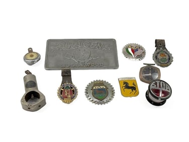 Lot of 10 Automobilia Car Emblems Stuttgard, Italia/USA, Shricens Hollywood Car Club