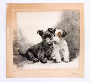 After Kurt Meyer-Eberhardt, Etching on Paper, Two Scottie Terriers