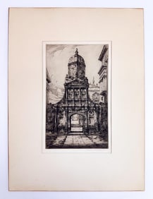 Albany E. Howarth (1872-1936) Etching and Drypoint on Paper, The Gate of Honor, Cambridge