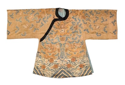 Antique Chinese Embroidered Silk Dragon Robe