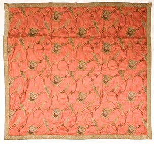 Antique Asian Silk Embroidered Tablecloth