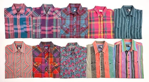 Lot of 10 Vintage Wrangler Brushpopper Western Wear Button Up Shirts