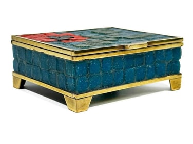 Midcentury Glass Mosaic Brass Cigarette Box