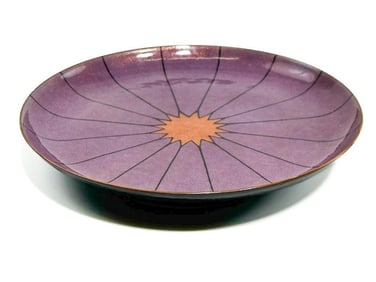 Miguel Pineda Midcentury Enamel on Copper Footed Dish