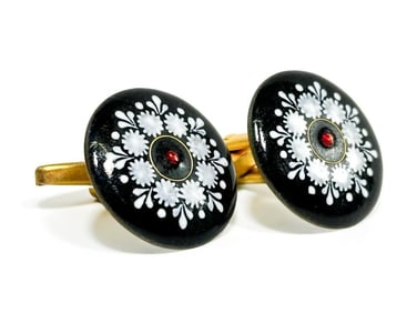 Midcentury Black & While Enamel Men's Cufflinks