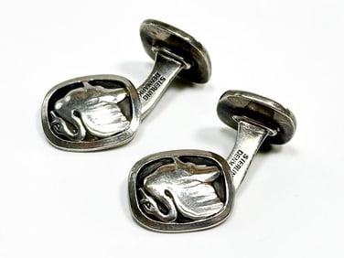 Georg Jensen Sterling Silver Double Sided Swan Cufflinks