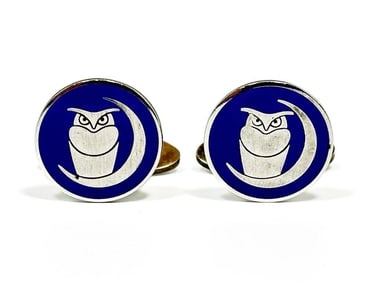 Georg Jensen Blue Enamel Owl Moon Sterling Silver Cufflinks