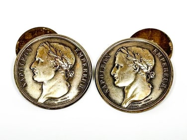 Maker Unknown Napoleon Silver Coin or Medal Cufflinks