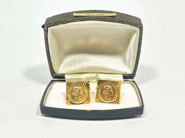 1963 Confoederatio Helvetica Swiss Gold Tone Coin Cufflinks