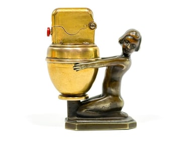 Thorens Bronze Art Deco Nude Female Automatic Table Lighter