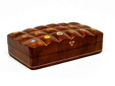 Swedish American Line Embossed Leather World Seals Cigarette Box