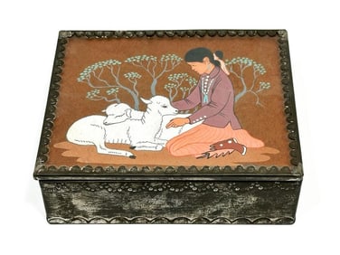 Harrison Begay Gouache on Paper Lidded Tin Box