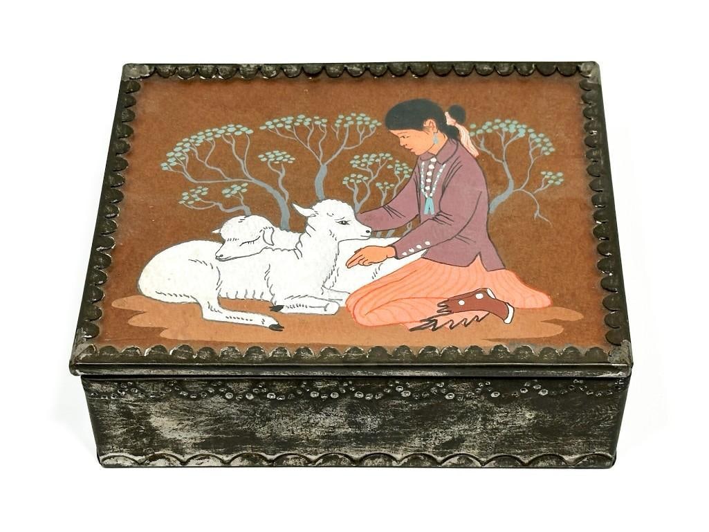 Harrison Begay Gouache on Paper Lidded Tin Box (1 of 6)
