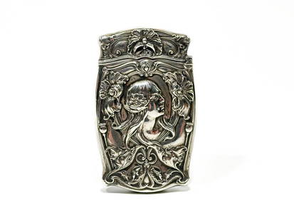 Antique Gorham Sterling Silver Art Nouveau Match Safe: Hallmarked. No. B2148. Engraved "M.T. to E.F.A." Condition: Very good. Some minor wear commensurate with age. Dimensions: Approx. 2.75 in. H x 1.75 in. W x 0.25 in D. Weight: Approx. 23.4 g.