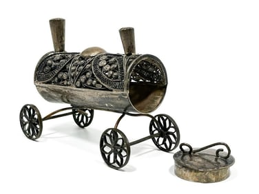 Silver Filigree Locomotive-Form Spice Box