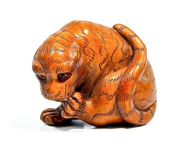 Maker Unknown Hand Carved Boxwood Tiger Netsuke