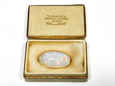 Early Tiffany & Co. Opal Cabochon 18K Yellow Gold Pin