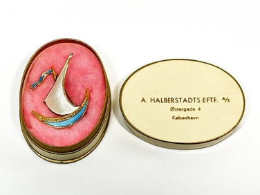 Ivar T. Holth Sterling Silver Enamel Ship Pin Norway