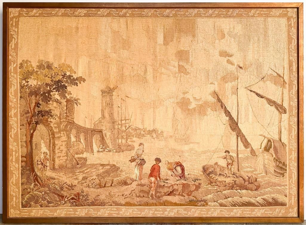 Antique Wool Tapestry, Port Scene (1 of 4)