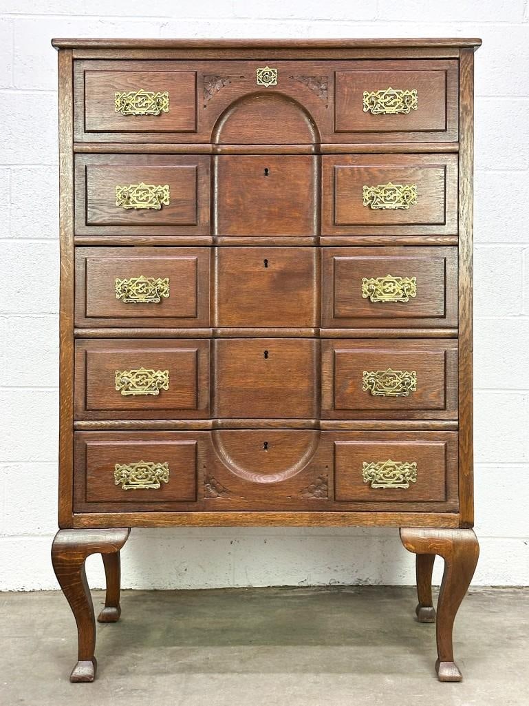 Antique Highboy Dresser w/ Arabesque Brass Pulls (1 of 6)