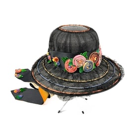 Vintage Bruck-Weiss Sun Hat with Floral Appliqué
