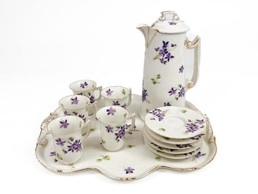 12 Pc T & V Ovington Bros France Porcelain Coffee or Chololate Set