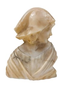 Mario Calastri (20th Century) Alabaster Sculpture, Bust of a Young Woman