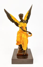 After Jean-Antoine Houdon Bronze, Marble, Gold Leaf Sculpture, Goddess of Victory