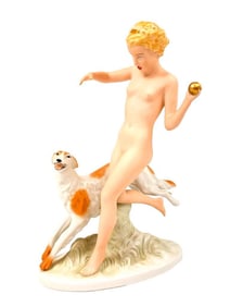 Royal Dux Art Deco Porcelain Sculpture Diana the Huntress