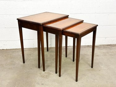 Vintage Heritage Henredon Mahogany Leather Top Nesting Tables