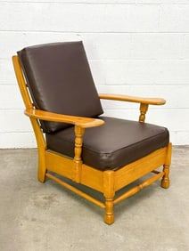 Vintage Monterey Style Western Maple Wood & Leather Lounge Chair